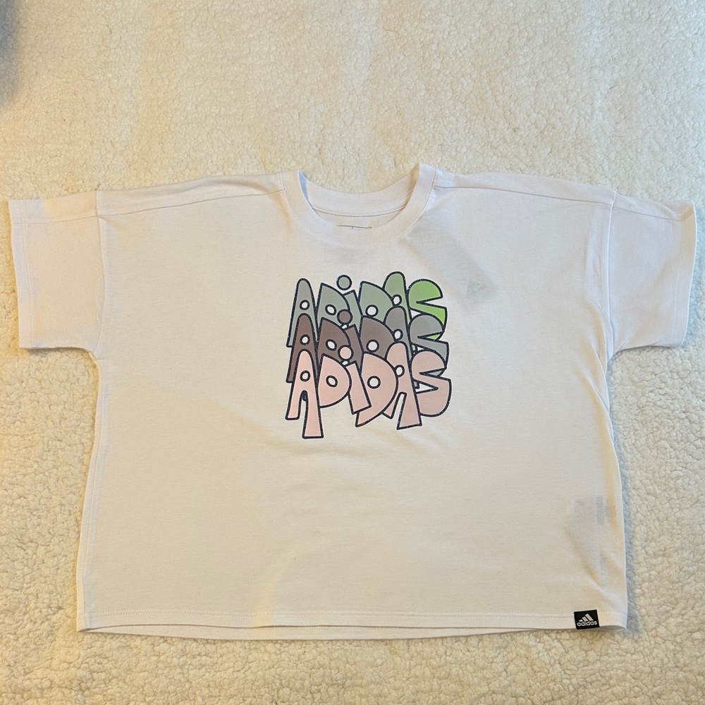 Adidas Kids Tee with Graphic Design - White and Pastel